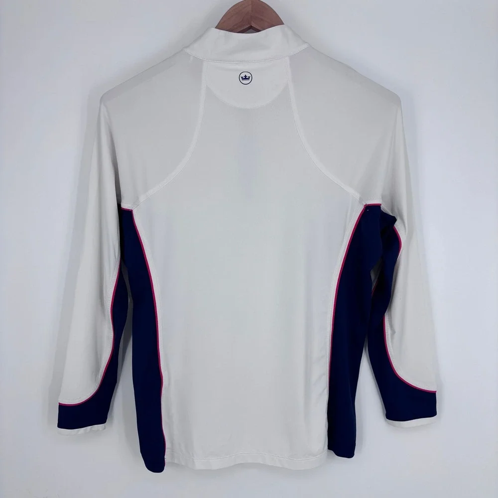 Peter Millar Congressional Golf 1/4 Zip Pullover Top Womens L White Navy Pink